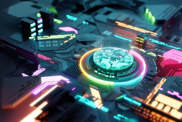 bright-colored futuristic CPU and processors.