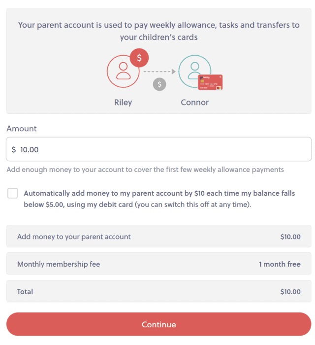 add money to your parent account gohenry sign up