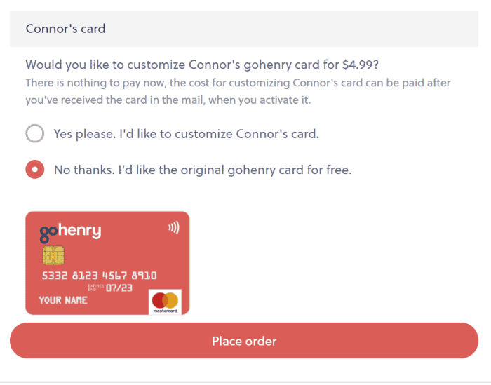 non-customized gohenry card