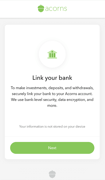 acorns link bank account sign up