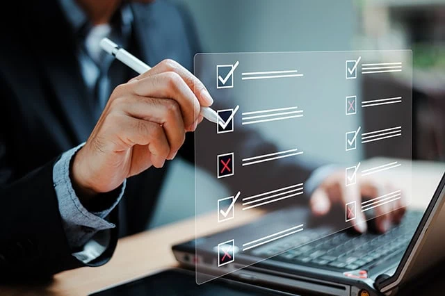 concept of a person checking off a list on a virtual screen.