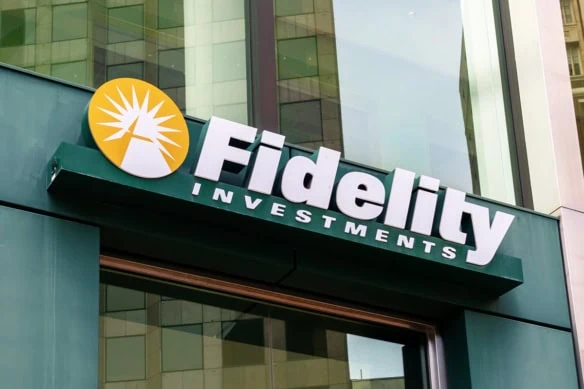 a fidelity investments sign above the entrance to an office.
