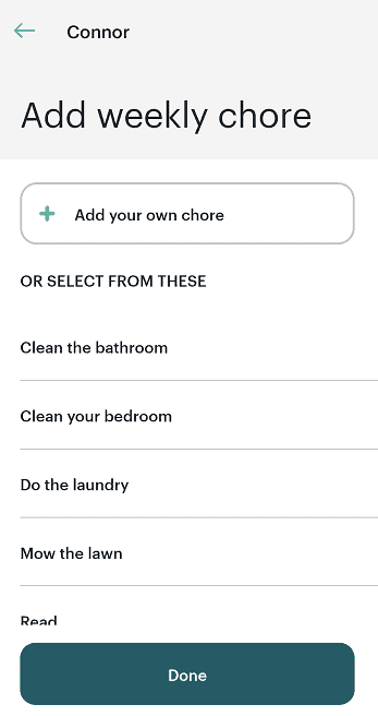 greenlight add weekly chore menu