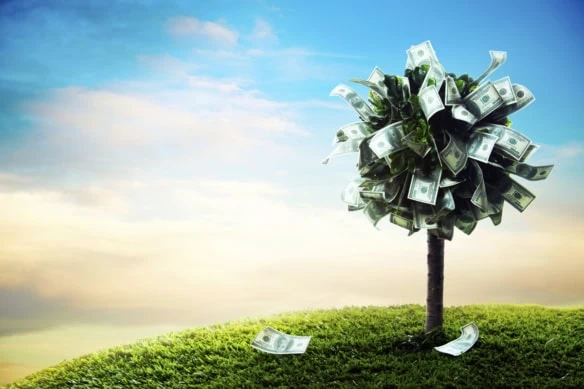 an illustration of a tree made of dollars.