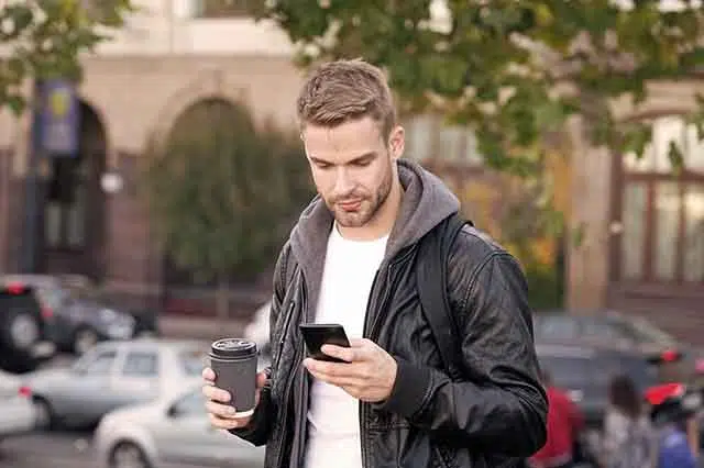 man phone online digital