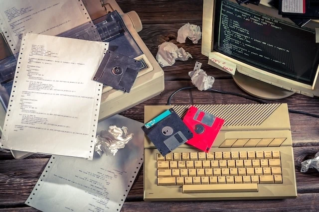 obsolete tech floppy disk ribbon printer