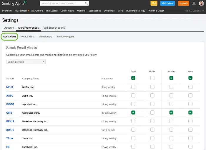 Seeking Alpha Review: Are the Premium & Pro Plans Worth It? 13 seeking alpha personalized alerts