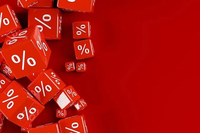 a bunch of dice with percent signs on them.