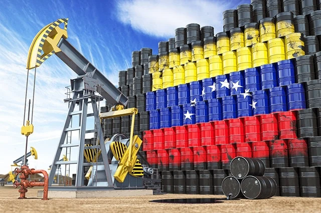 How Do the Trump Tariffs Work Now? 12 barrels of oil with the venezuelan flag on them.